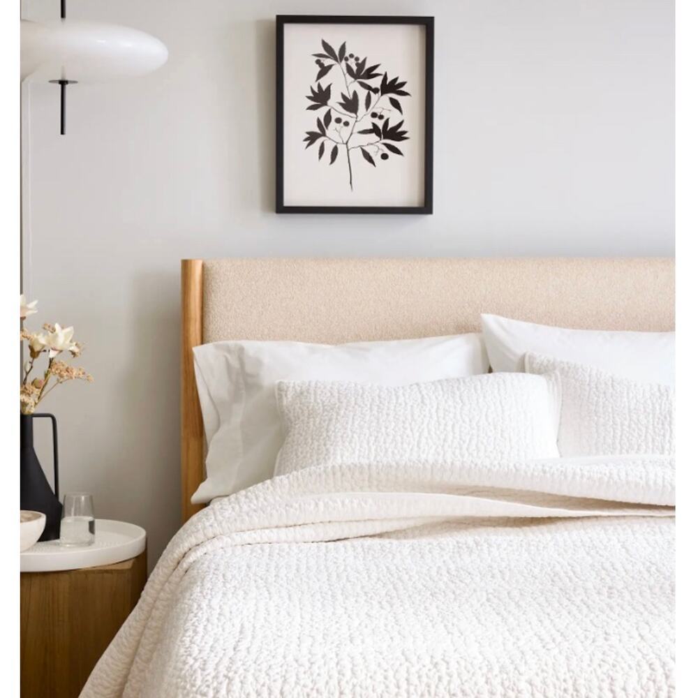 New! Quince Silk Pick Sham Set Hand Stitch Quilted King Sham Set White NWOT #21